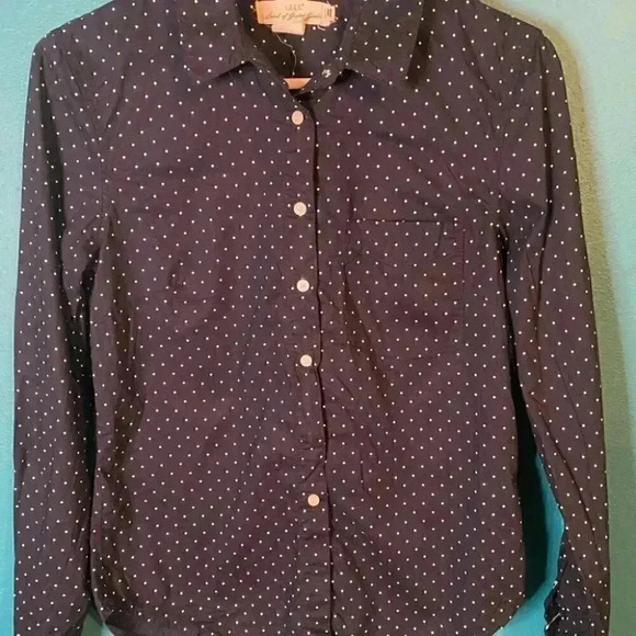 H&M Navy Polka Dot Button Down Shirt - Picture 3 of 6